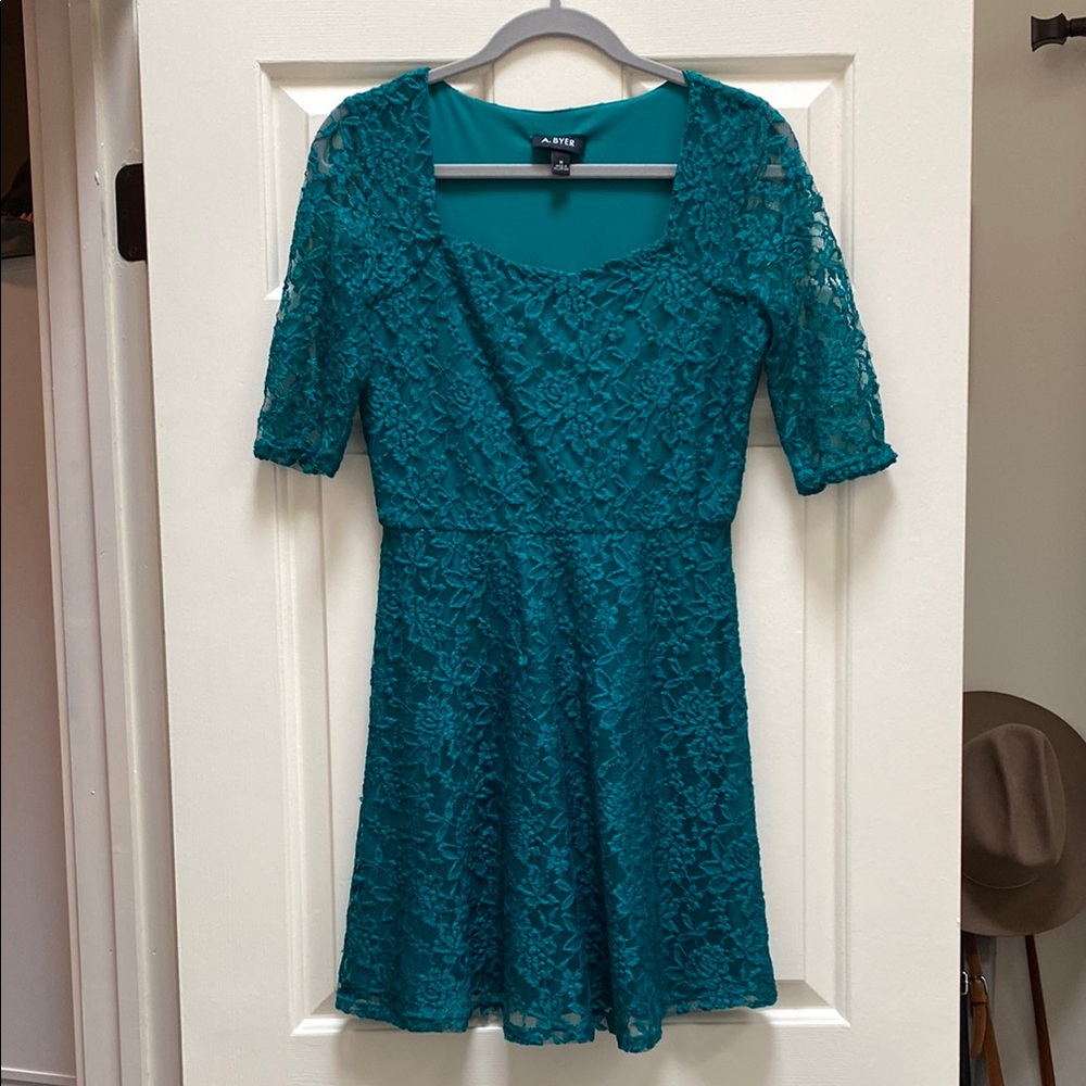 A. Byer Teal Lace Dress